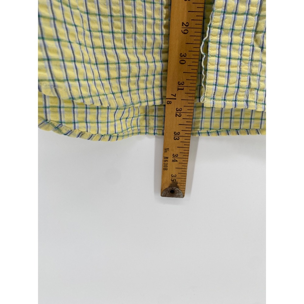 Chaps Ralph Lauren Mens XL Seersucker Plaid SS Button Down Shirt Yellow - Picture 6 of 8
